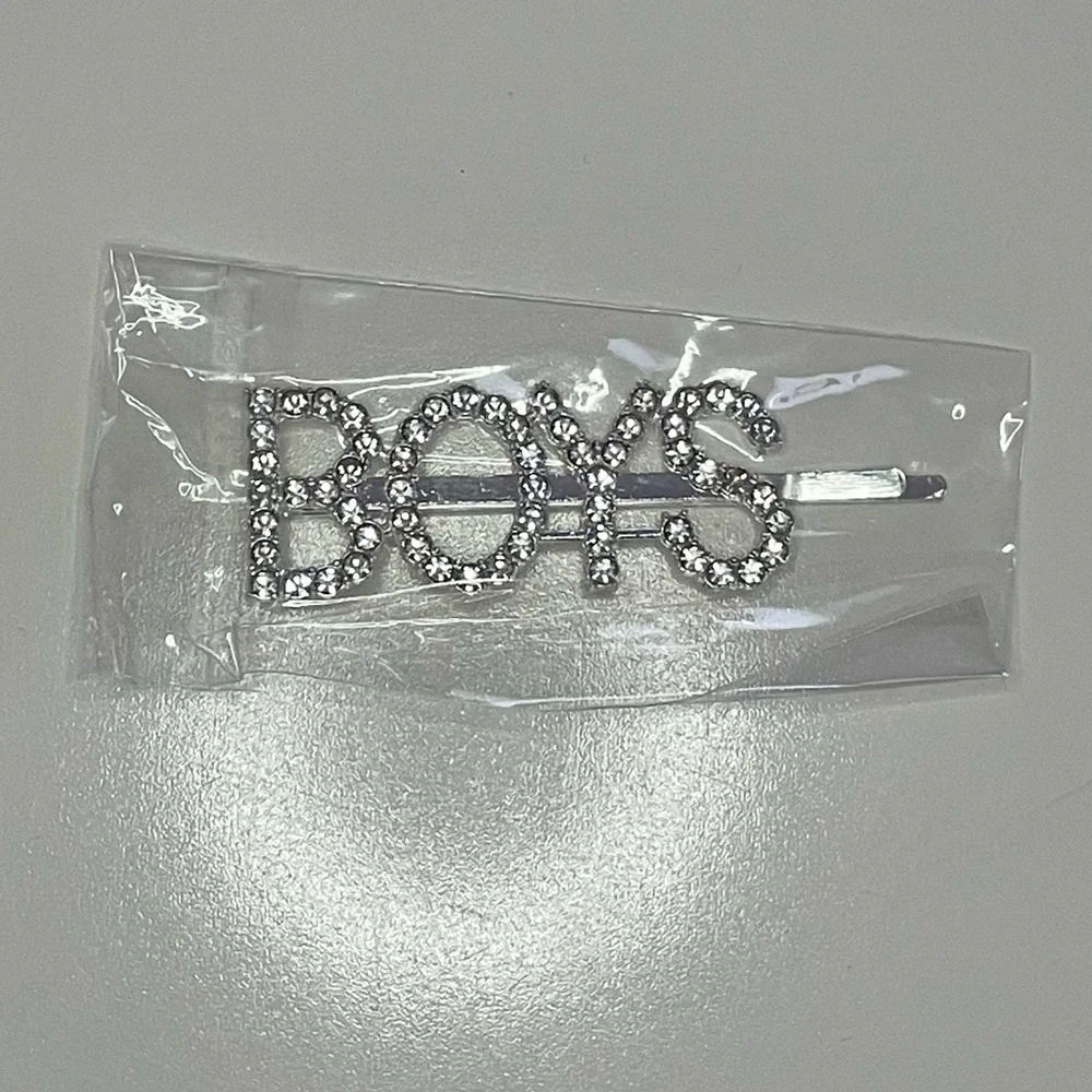Crystal Rhinestone Studded Metal Hair Pin Accessory “BOYS”